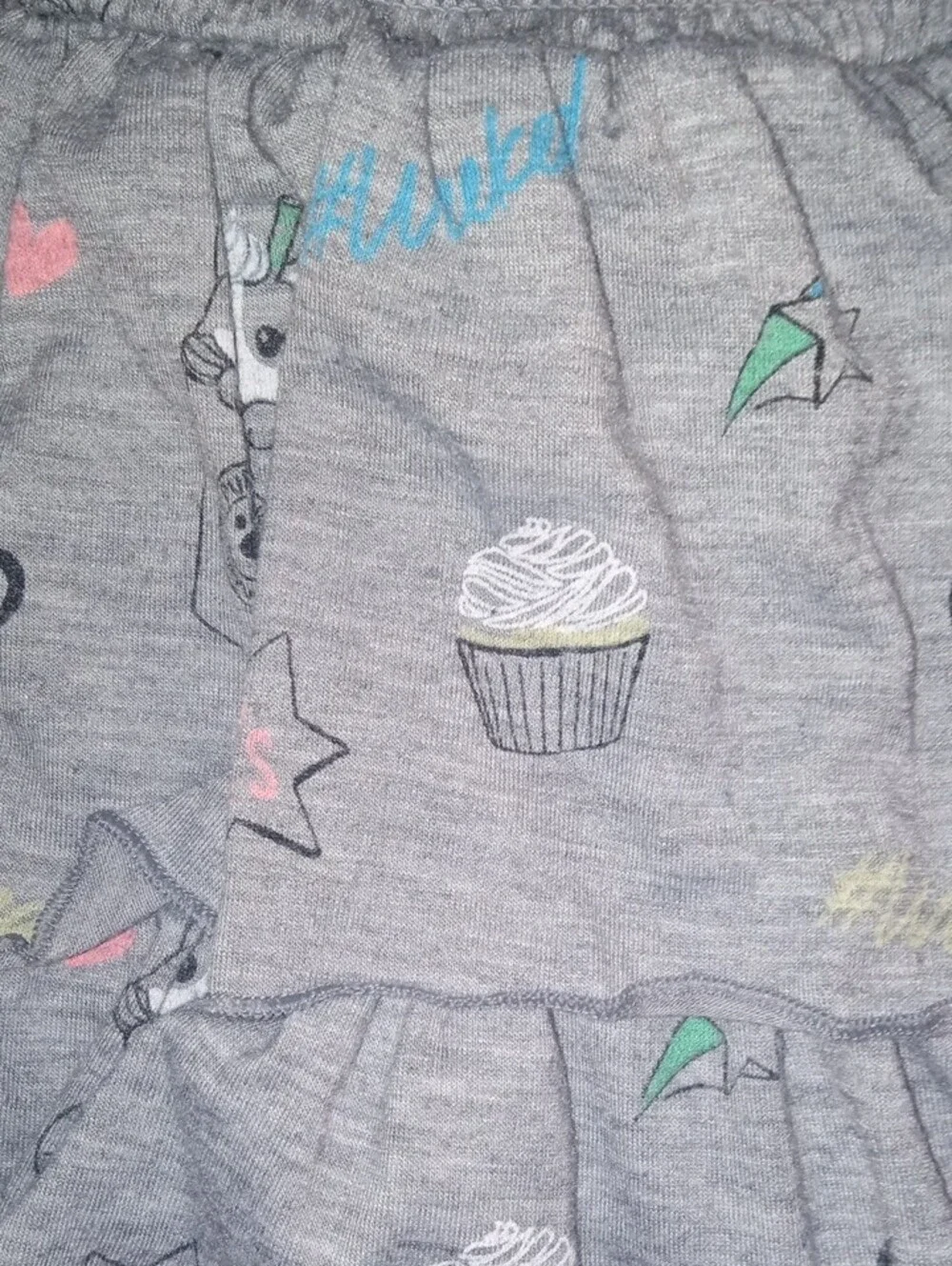 Justice Gray Tiered Circle Skirt with Cupcake & Heart Print